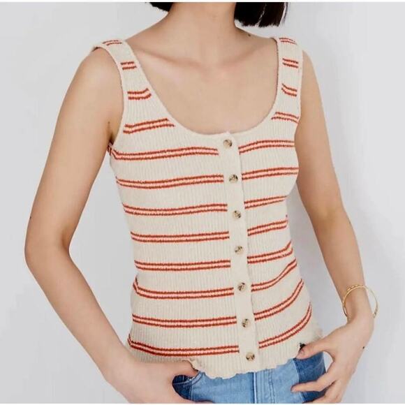 Madewell Kingston Button-Front Cream Striped Sweater Tank Top Size Medium - Picture 1 of 9